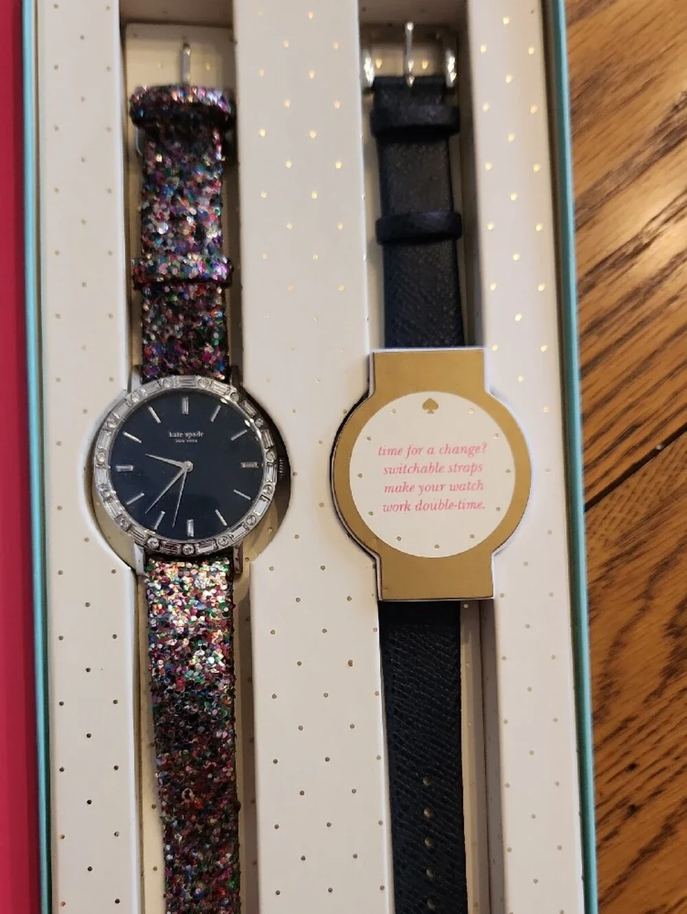 kate spade Multicolor Glitter Strap Watch with Navy Dial